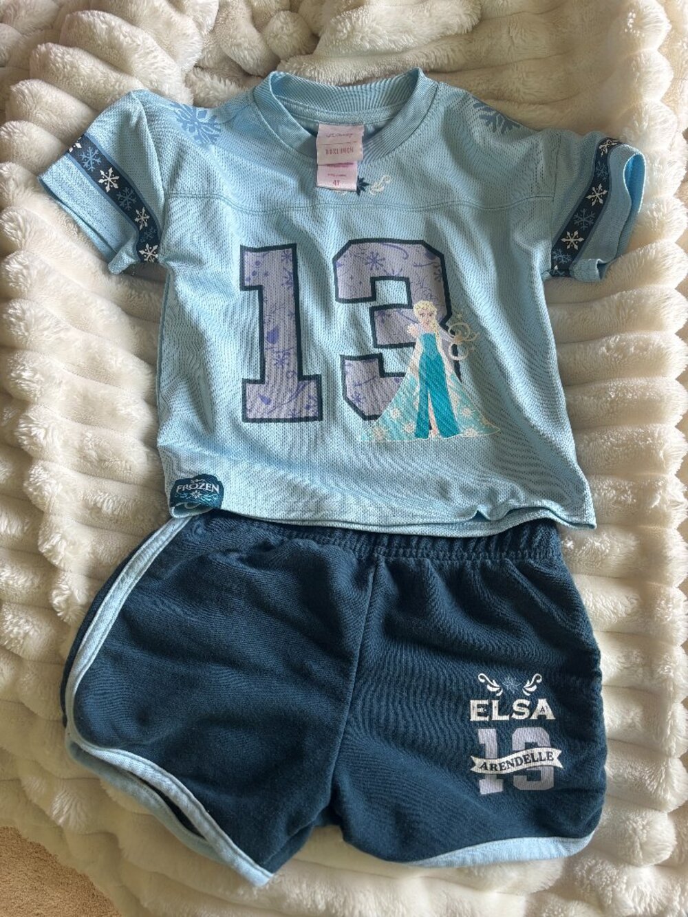 Disney Frozen Elsa Football Jersey Toddler Shirt and Short Set 4T Like new!